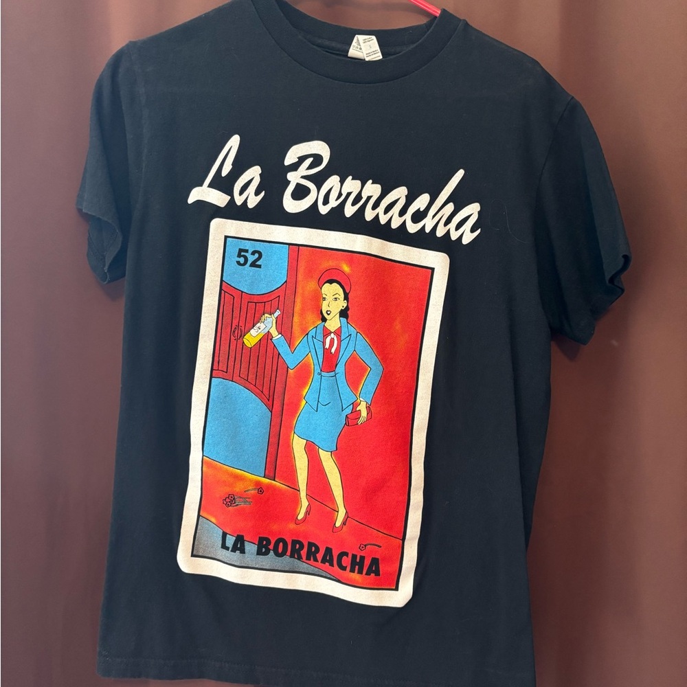 La Borracha Graphic Tee — Black with Red & Blue Artwork
